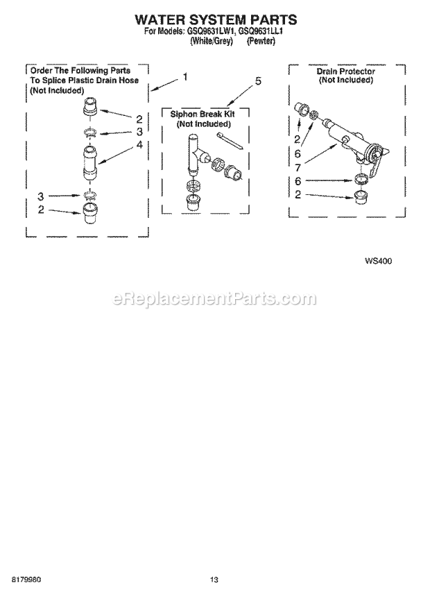 Whirlpool GSQ9631LL1 Residential Washer Water System Parts Diagram