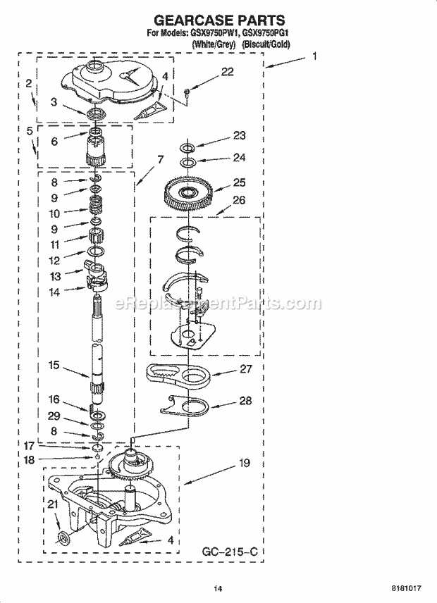 Whirlpool GSX9750PG1 Residential Washer Gearcase Parts Diagram