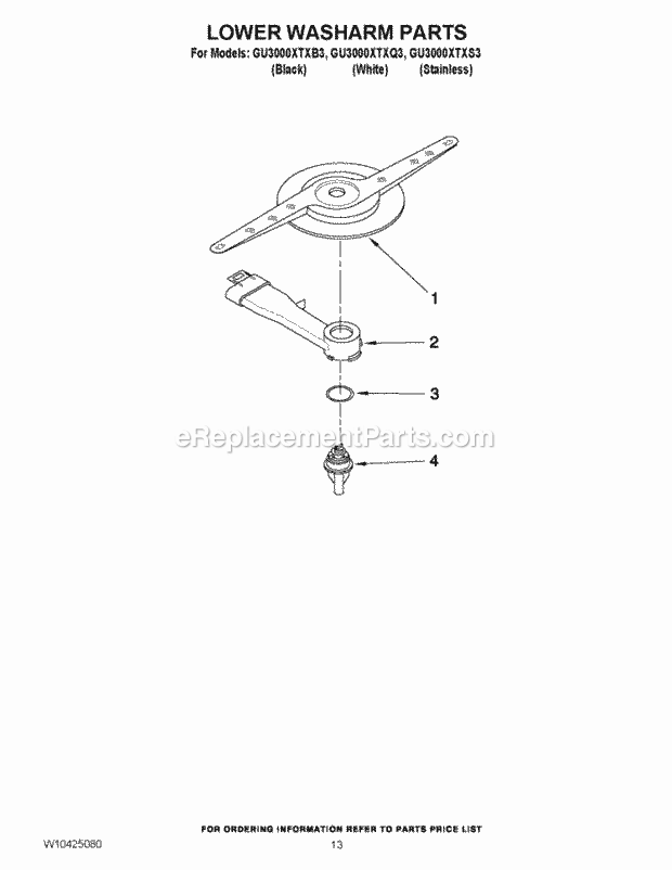 Whirlpool GU3000XTXQ3 Undercounter Dishwasher Lower Washarm Parts Diagram