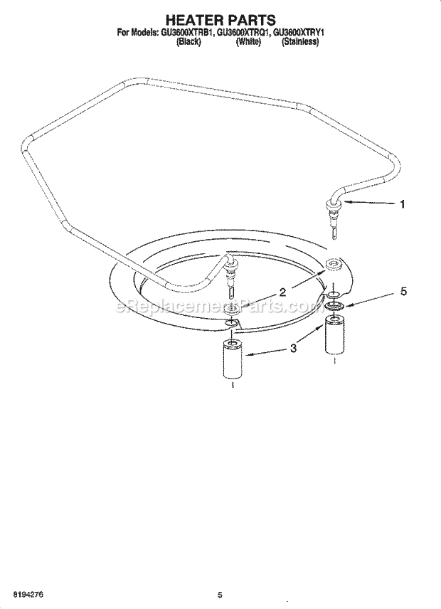 Whirlpool GU3600XTRY1 Undercounter Dishwasher Heater Parts Diagram