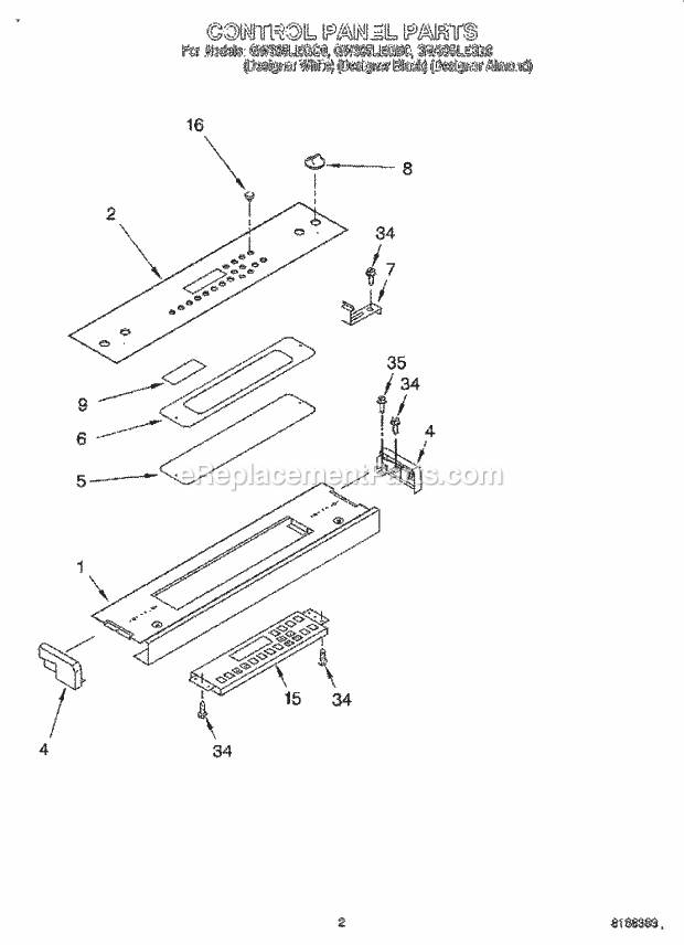 Whirlpool GW395LEGB0 Slide-in Gas Range Control Panel Diagram