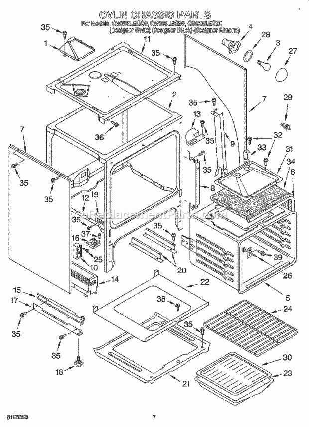 Whirlpool GW395LEGB0 Slide-in Gas Range Oven Chassis Diagram