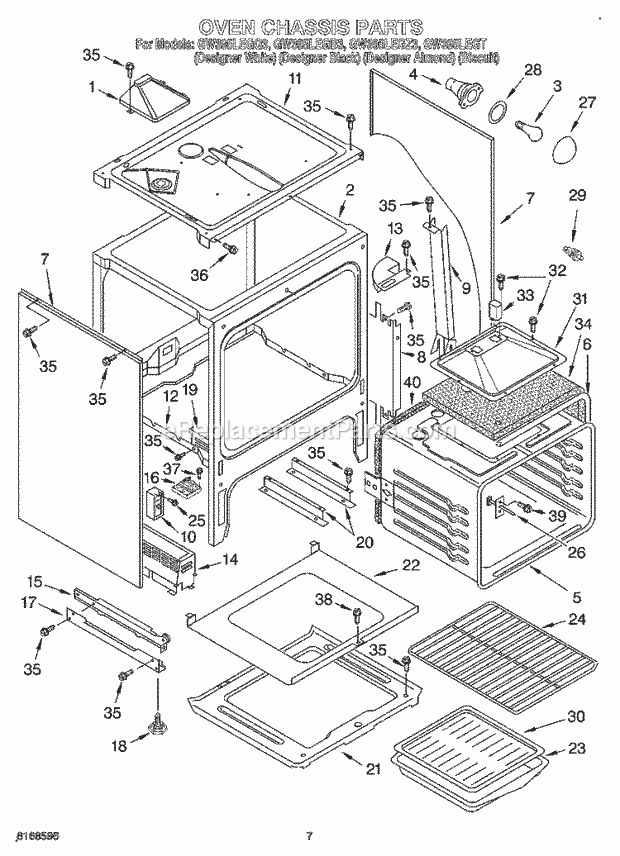 Whirlpool GW395LEGQ3 Slide-in Gas Range Oven Chassis Diagram