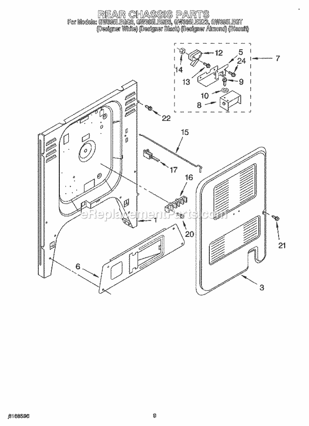 Whirlpool GW395LEGT3 Slide-in Gas Range Rear Chassis Diagram