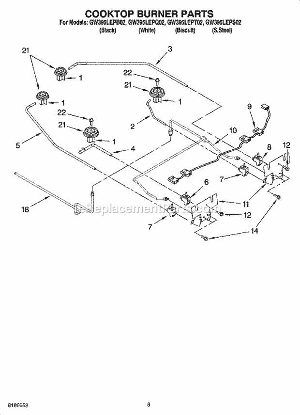 Whirlpool GW395LEPT02 Slide-in Gas Range Cooktop Burner Parts, Optional Parts Diagram