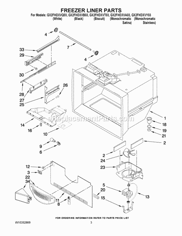 Whirlpool GX2FHDXVA03 Bottom Freezer Refrigerator Freezer Liner Parts Diagram