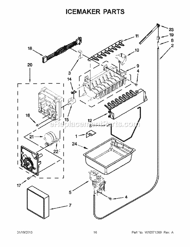 Whirlpool GX2FHDXVQ05 Refrigerator Icemaker Parts Diagram