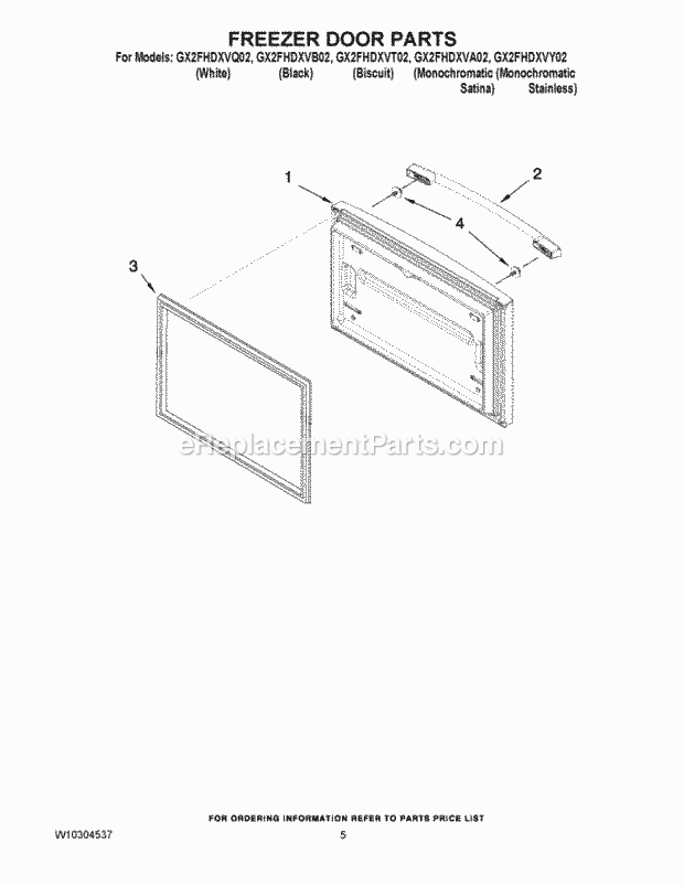 Whirlpool GX2FHDXVT02 Bottom Freezer Refrigerator Freezer Door Parts Diagram