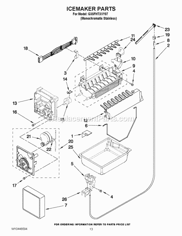 Whirlpool GX5FHTXVY07 Bottom Freezer Refrigerator Icemaker Parts Diagram