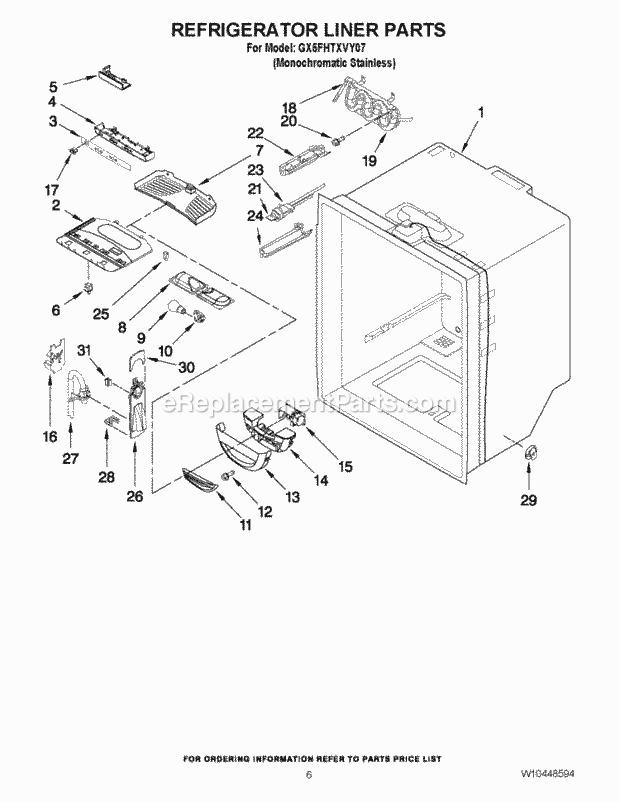 Whirlpool GX5FHTXVY07 Bottom Freezer Refrigerator Refrigerator Liner Parts Diagram