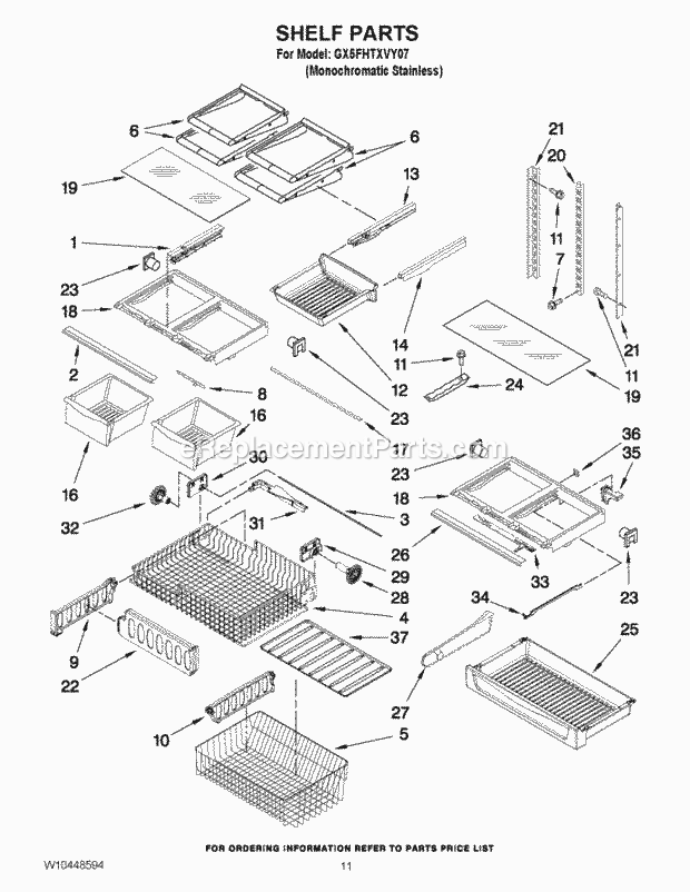 Whirlpool GX5FHTXVY07 Bottom Freezer Refrigerator Shelf Parts Diagram