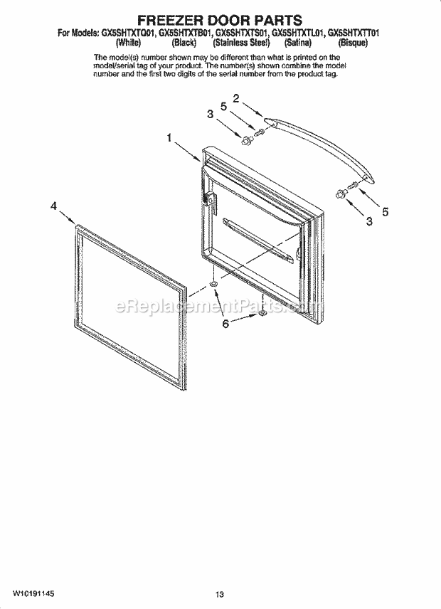 Whirlpool GX5SHTXTL01 Bottom Freezer Bottom-Mount Refrigerator Freezer Door Parts Diagram