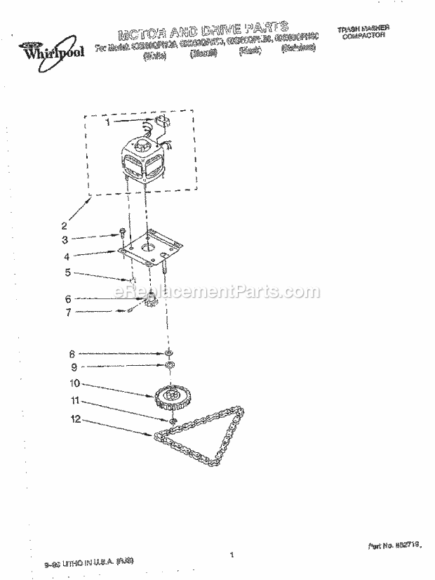 Whirlpool GX900QPHQ0 Compactor Motor and Drive, Literature Diagram