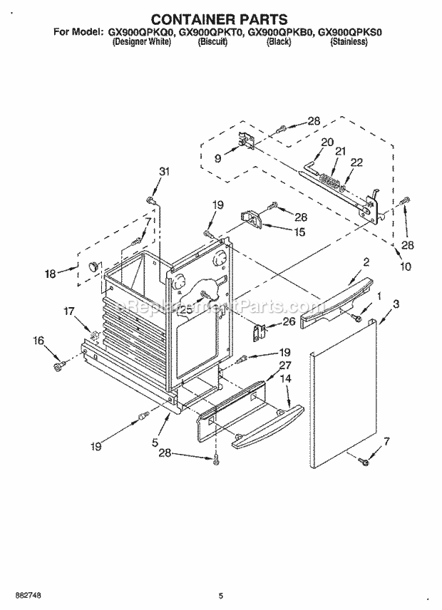 Whirlpool GX900QPKS0 Compactor Container Diagram