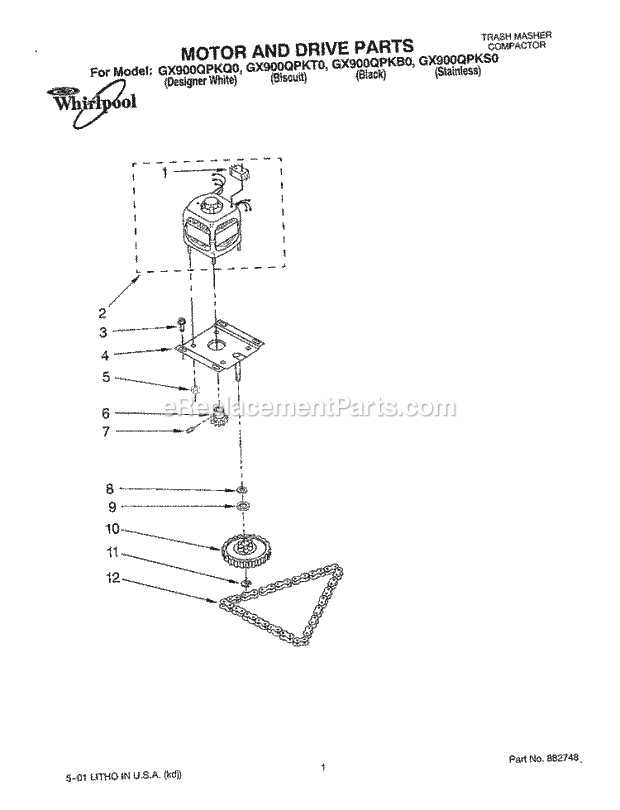 Whirlpool GX900QPKS0 Compactor Motor and Drive Diagram