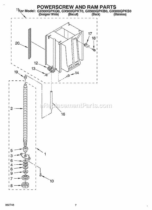 Whirlpool GX900QPKS0 Compactor Powerscrew and Ram Diagram