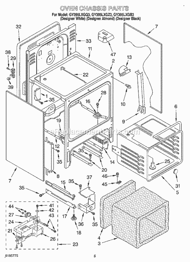 Whirlpool GY395LXGB3 Freestanding Electric Oven Chassis Diagram