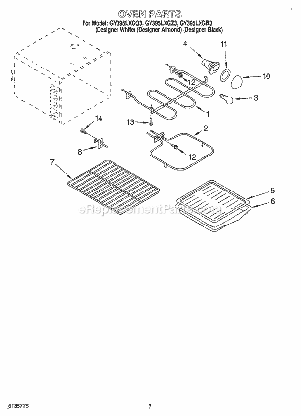 Whirlpool GY395LXGB3 Freestanding Electric Oven, Optional Diagram