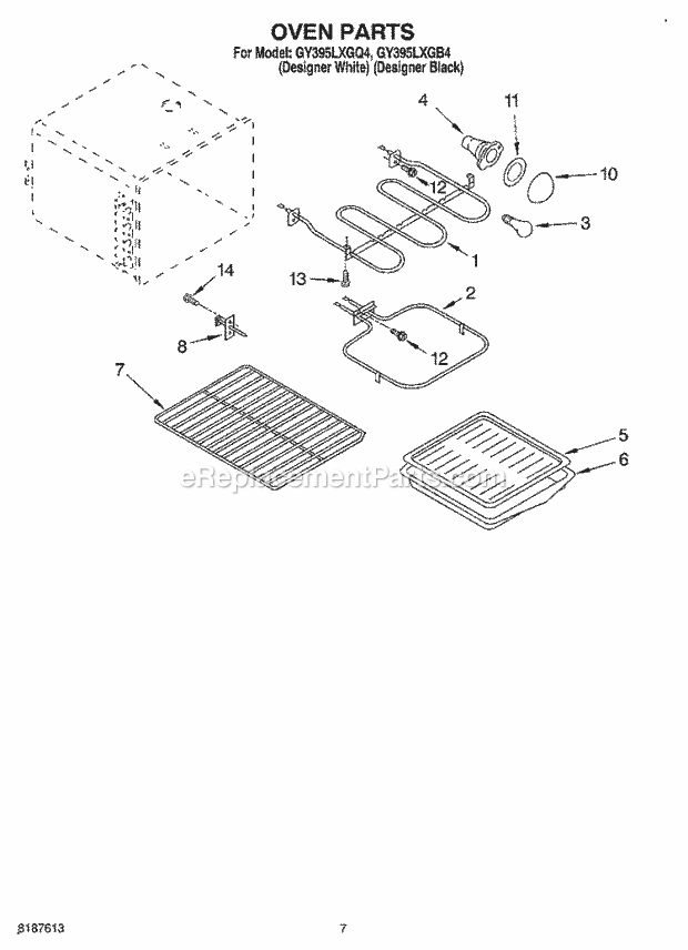 Whirlpool GY395LXGB4 Freestanding Electric Range Oven Diagram