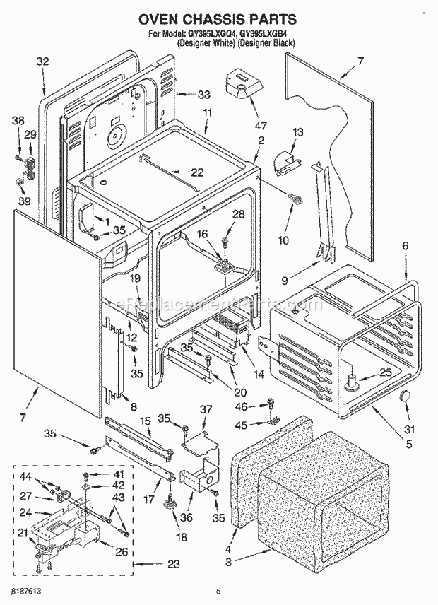 Whirlpool GY395LXGB4 Freestanding Electric Range Oven Chassis Diagram