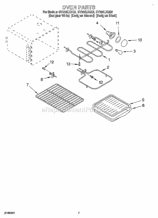 Whirlpool GY396LXGB3 Electric Range Oven Diagram