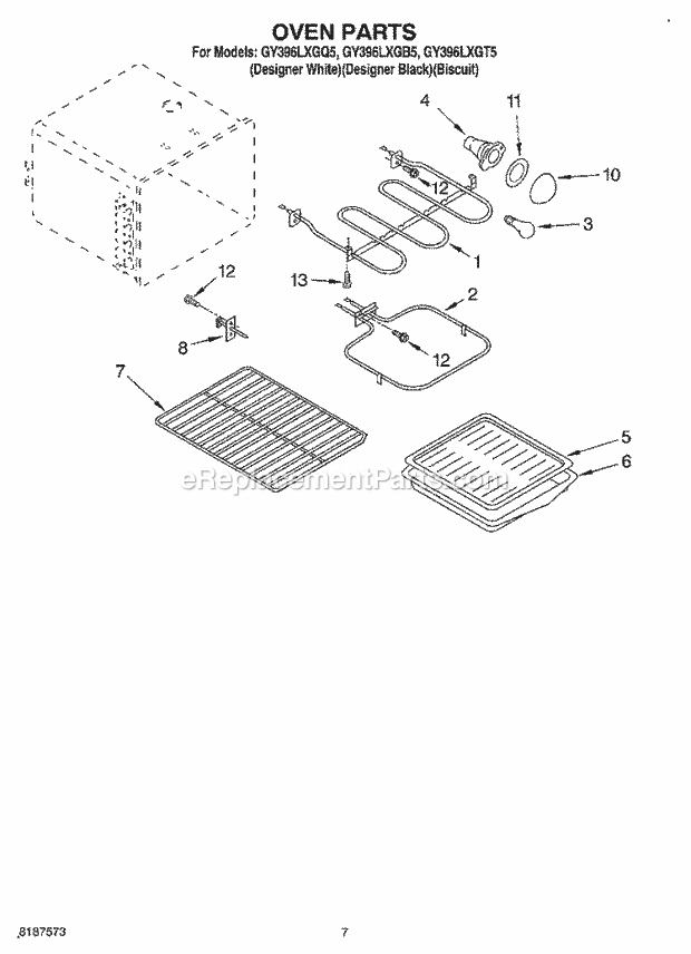 Whirlpool GY396LXGB5 Electric Range Oven Diagram