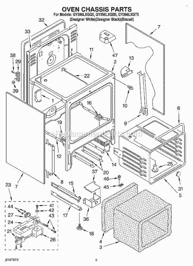 Whirlpool GY396LXGQ5 Electric Range Oven Chassis Diagram