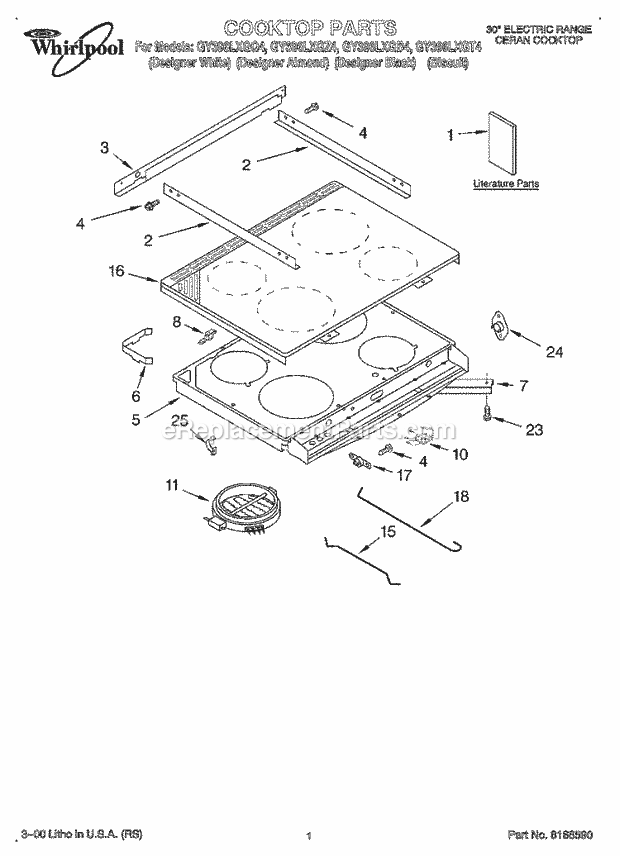 Whirlpool GY396LXGT4 Electric Range Cooktop, Literature Diagram
