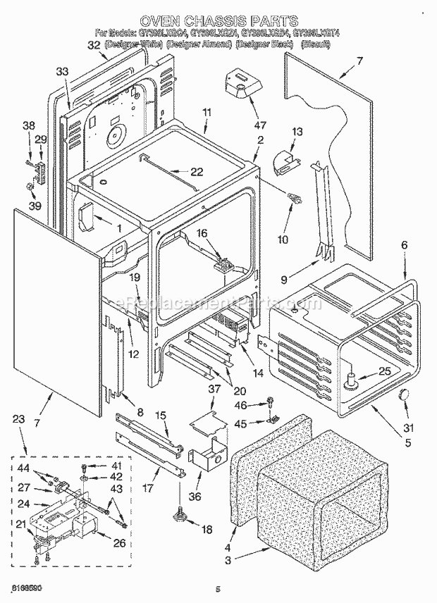 Whirlpool GY396LXGT4 Electric Range Oven Chassis Diagram