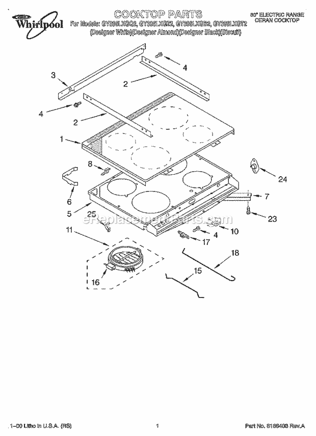 Whirlpool GY396LXGZ2 Electric Range Cooktop Diagram