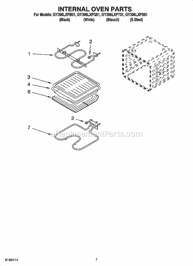 Whirlpool GY396LXPB01 Electric Slide-in Range Internal Oven Parts Diagram