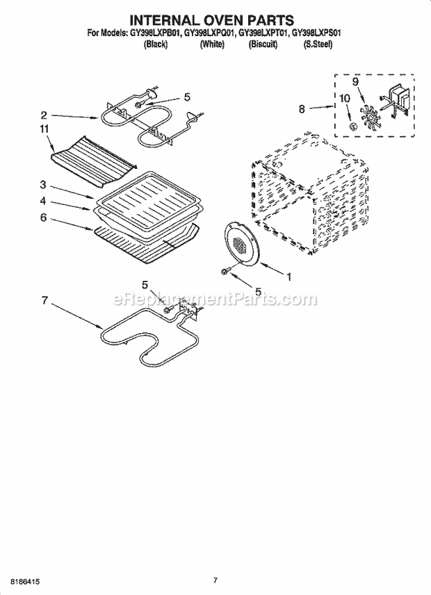 Whirlpool GY398LXPQ01 Electric Slide-in Range Internal Oven Parts Diagram