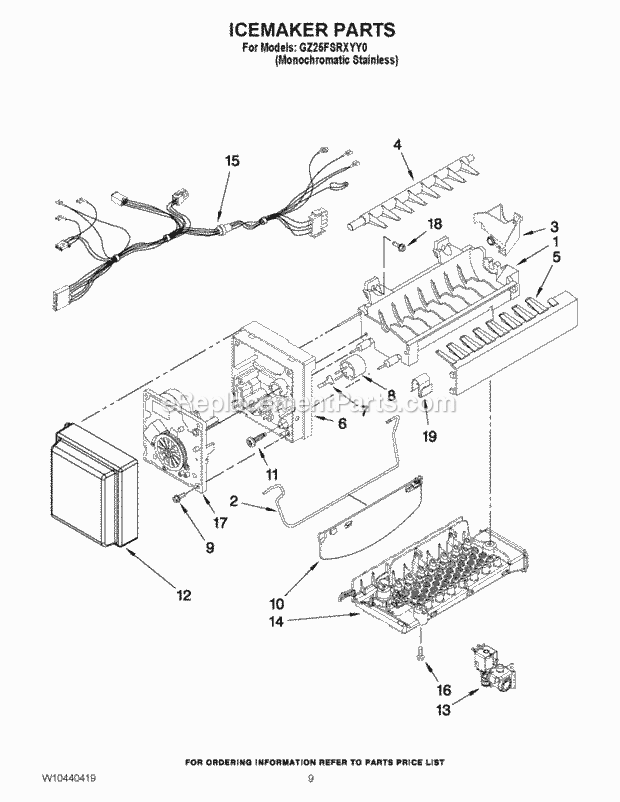 Whirlpool GZ25FSRXYY0 Refrigerator Icemaker Parts Diagram