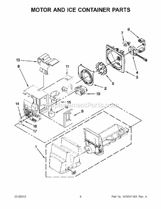 Whirlpool GZ25FSRXYY5 Refrigerator Motor and Ice Container Parts Diagram