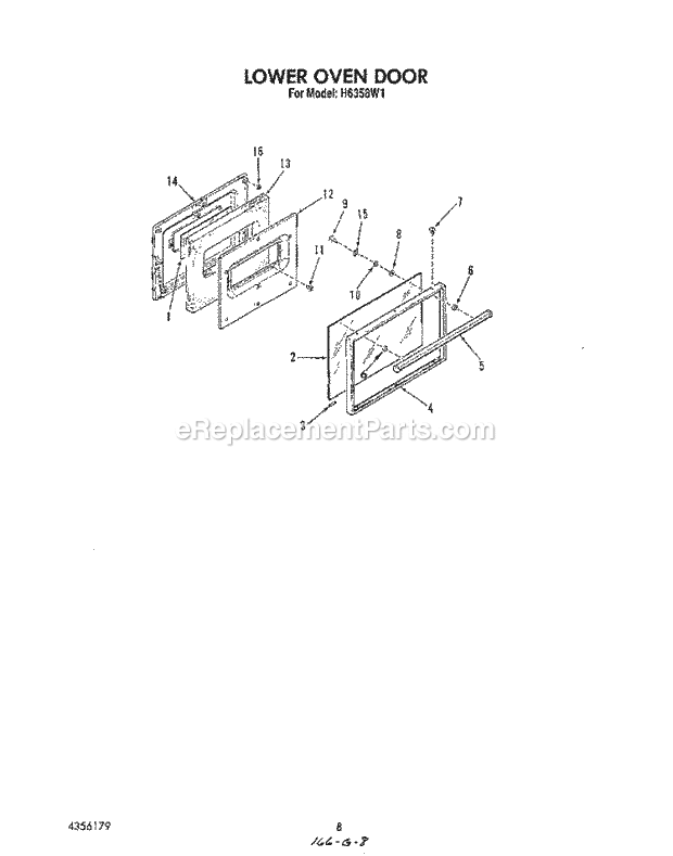 Whirlpool H6358^1 Range Lower Oven Door Diagram