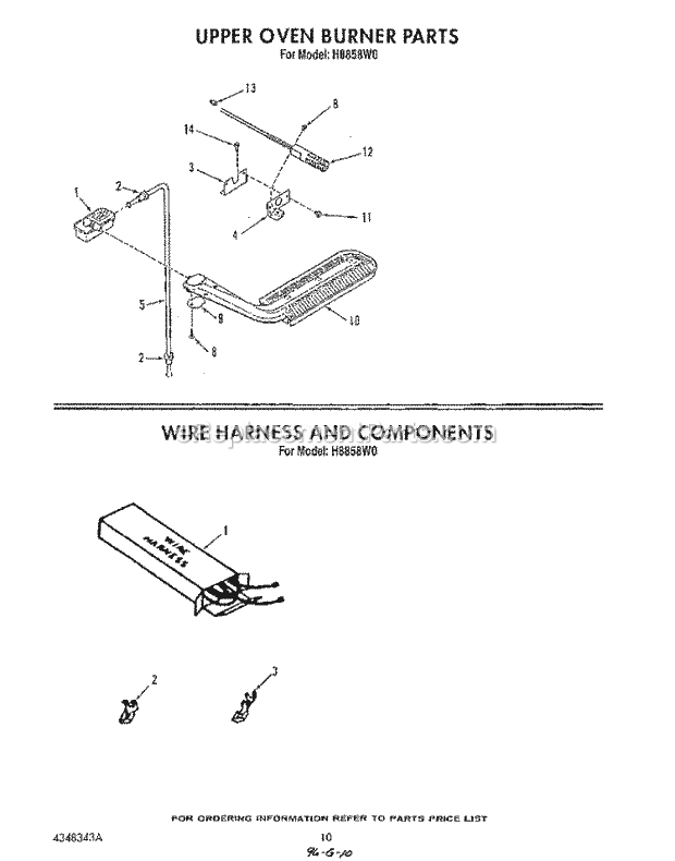 Whirlpool H8858^0 Range Upper Oven Burner/Wire Harness & Comp Diagram
