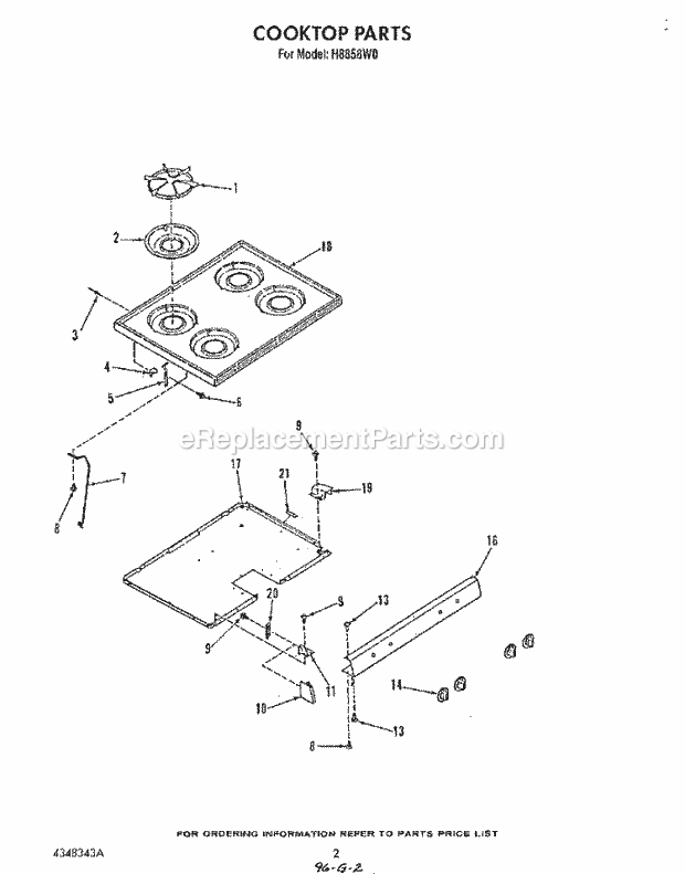 Whirlpool H8858L0 Range Cook Top Diagram