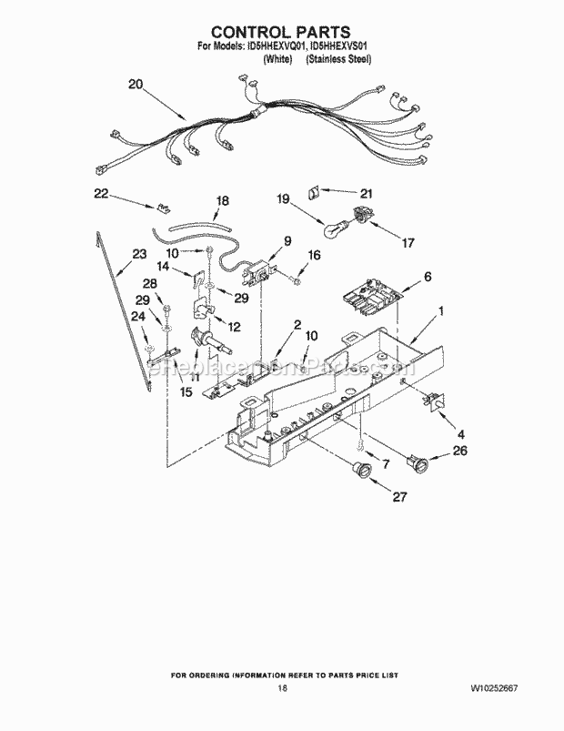 Whirlpool ID5HHEXVQ01 Refrigerator Control Parts Diagram