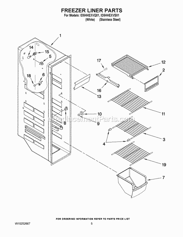 Whirlpool ID5HHEXVS01 Refrigerator Freezer Liner Parts Diagram