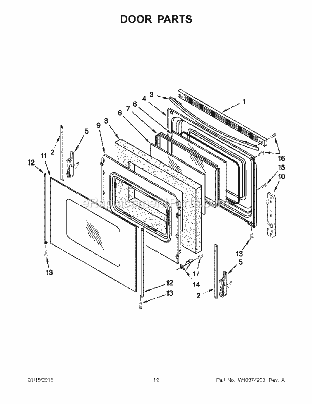 Whirlpool IES426AS0 Range Door Parts Diagram