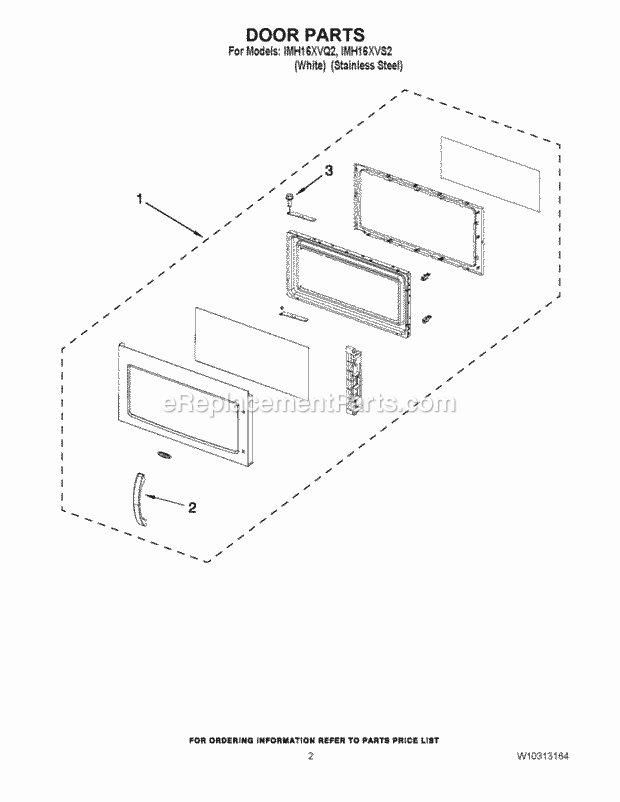 Whirlpool IMH16XVQ2 Microwave Oven 1.6 Cu. Ft. Door Parts Diagram