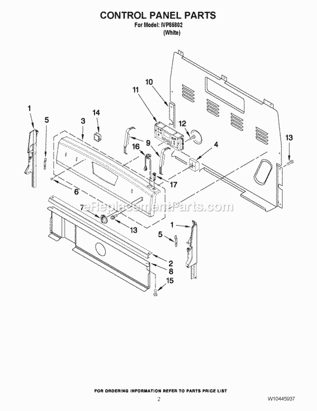 Whirlpool IVP85802 Range Control Panel Parts Diagram