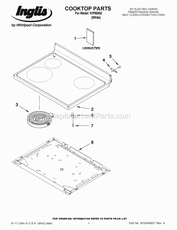 Whirlpool IVP85802 Range Cooktop Parts Diagram