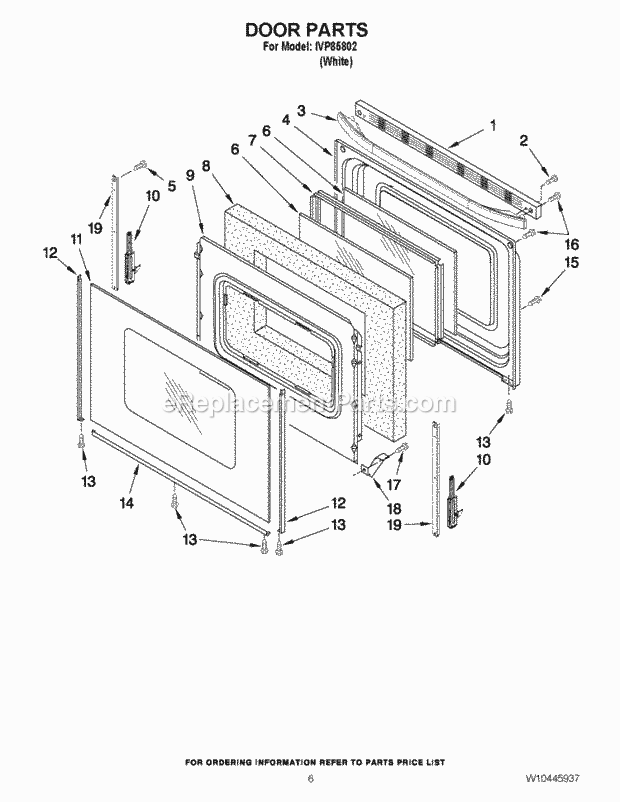 Whirlpool IVP85802 Range Door Parts Diagram