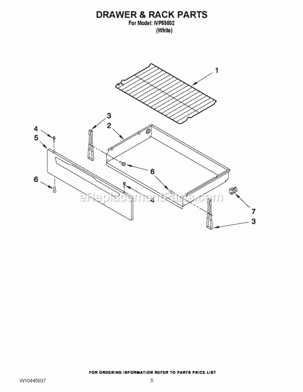 Whirlpool IVP85802 Range Drawer & Rack Parts Diagram