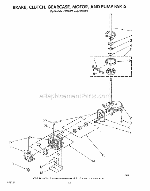 Whirlpool JV020080 Laundry Centers Brake, Clutch, Gearcase, Motor and Pump Diagram