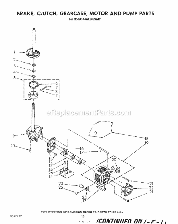 Whirlpool KAWE800SWH1 Washer Brake, Clutch, Gearcase, Motor and Pump Diagram