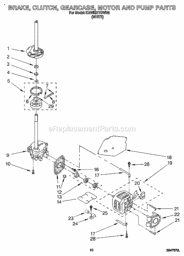 Whirlpool KAWE977DWH0 Washer Brake, Clutch, Gearcase, Motor and Pump Diagram