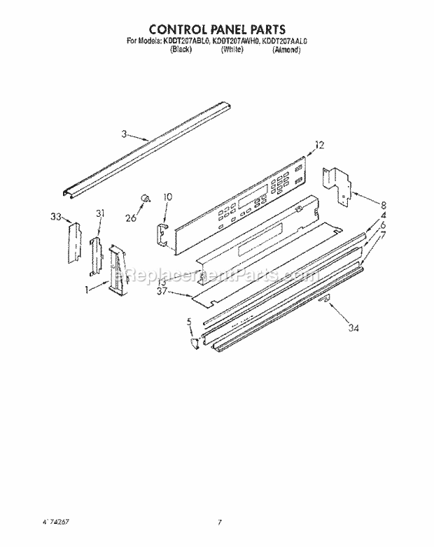 Whirlpool KDDT207ABL0 Range Control Panel, Optional Diagram