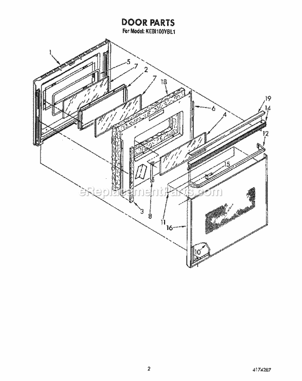 Whirlpool KEBI100YWH1 Range Door Diagram